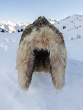 Vintage handmade unisex fox fur aviator hat Winter Trapper Hat